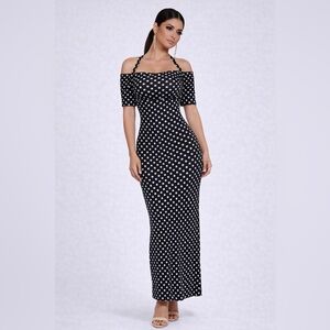 Glitz Beaute “Midnight Illusion” Polka Dot Cut-Out Maxi Set
